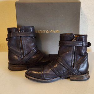 UGG Elisabeta Leather Moto Biker Boots Navy Blue Size 11 M
